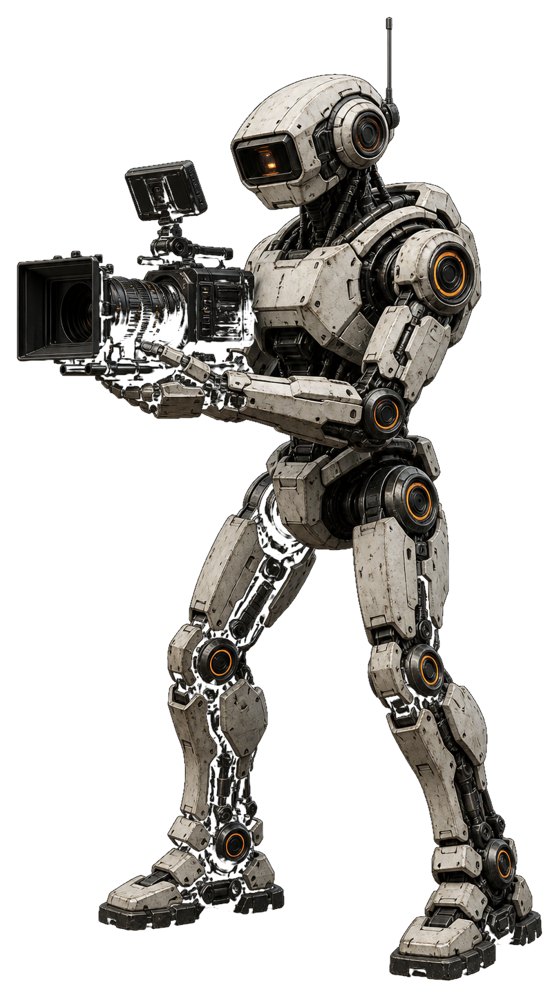 Cinematographer robot operating a professional cinema camera